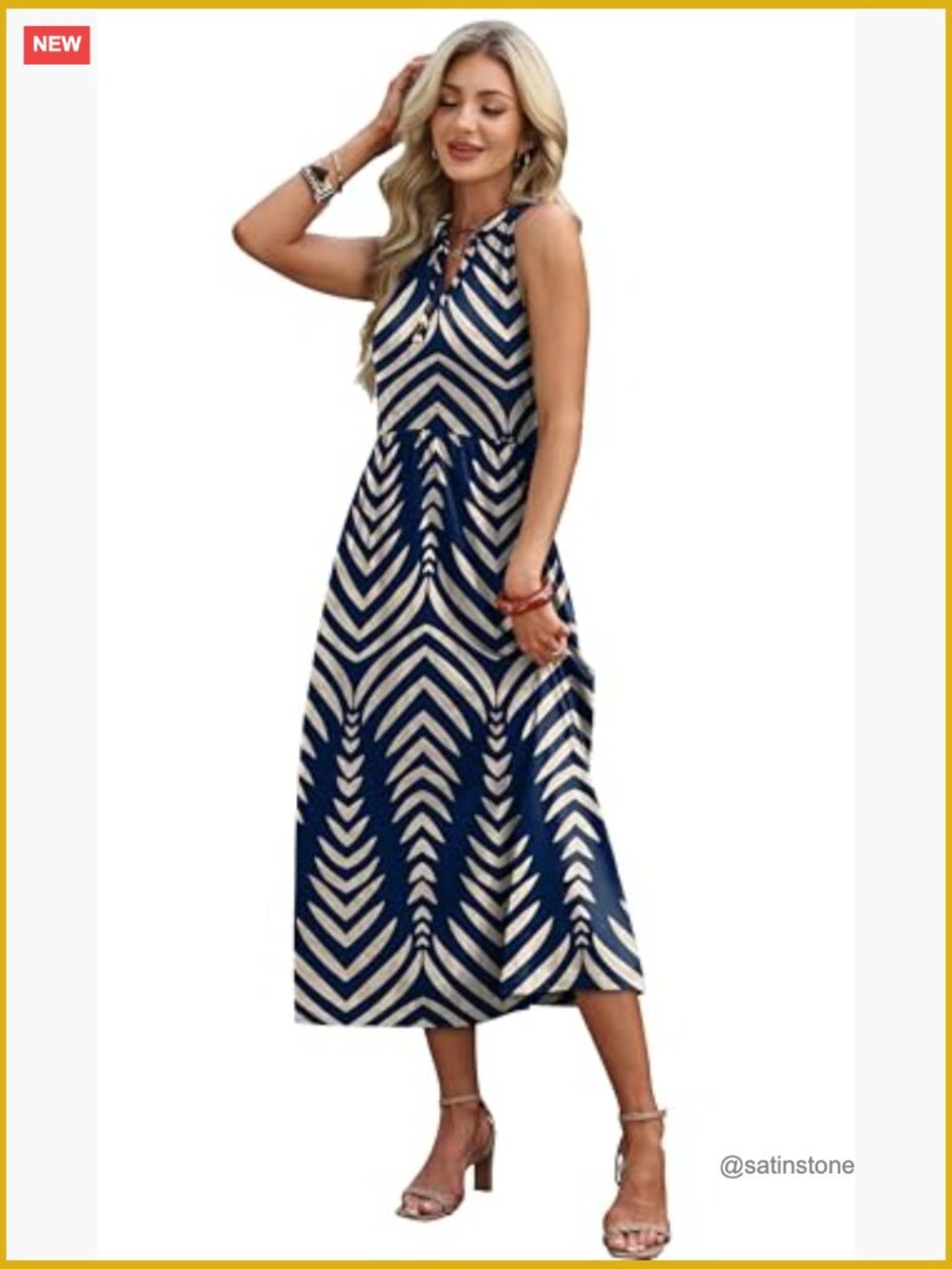 Summer Maxi Dress with Pockets Button Up V-Neck - Picture 4 of 7
